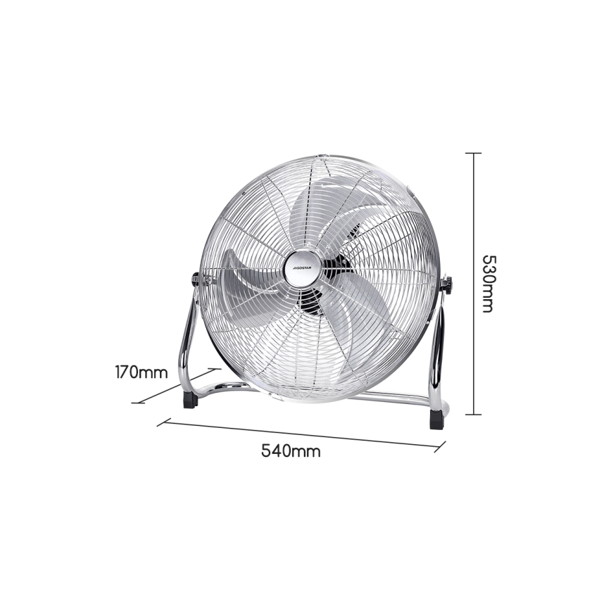 Aigostar - Ventilador de pie 100W/230V, diámetro 54 cm, acabado cromado brillante