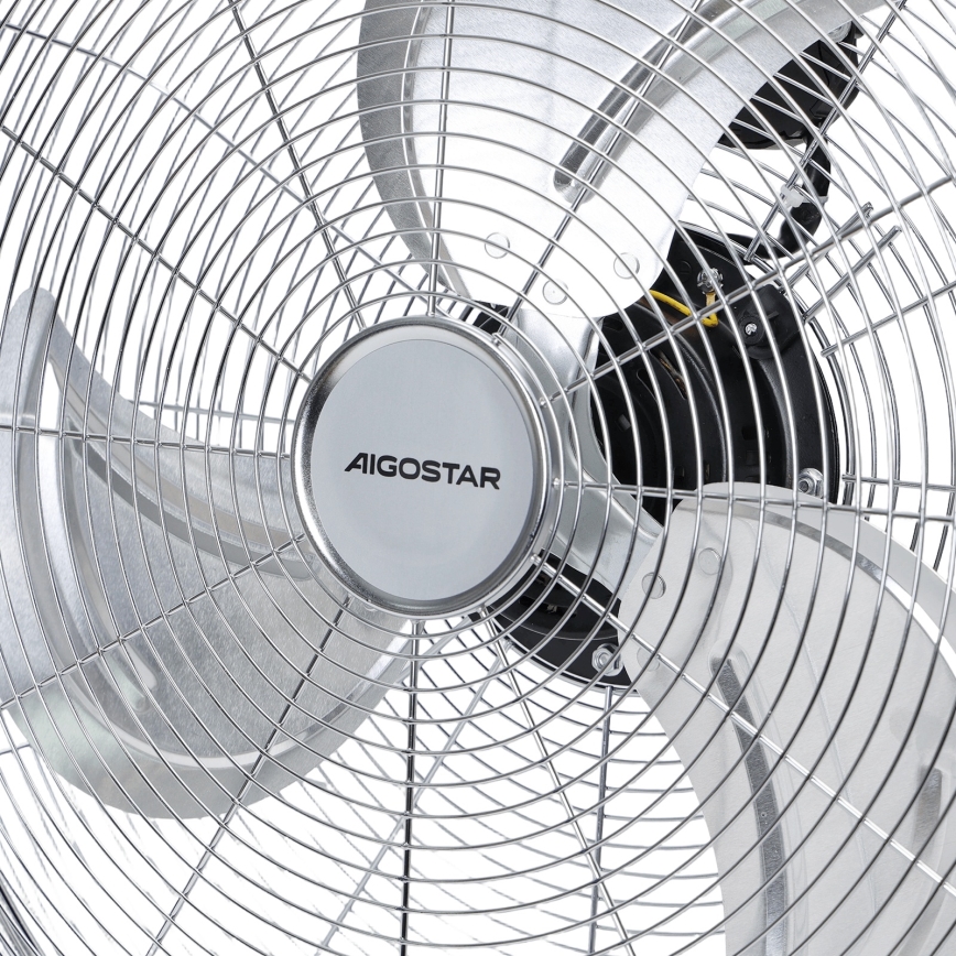 Aigostar - Ventilador de pie 100W/230V, diámetro 54 cm, acabado cromado brillante