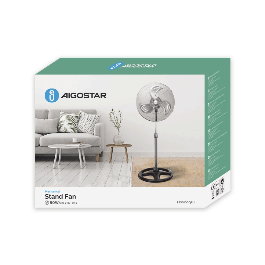 Aigostar - Ventilador de pie 50W/230V cromo brillante/negro