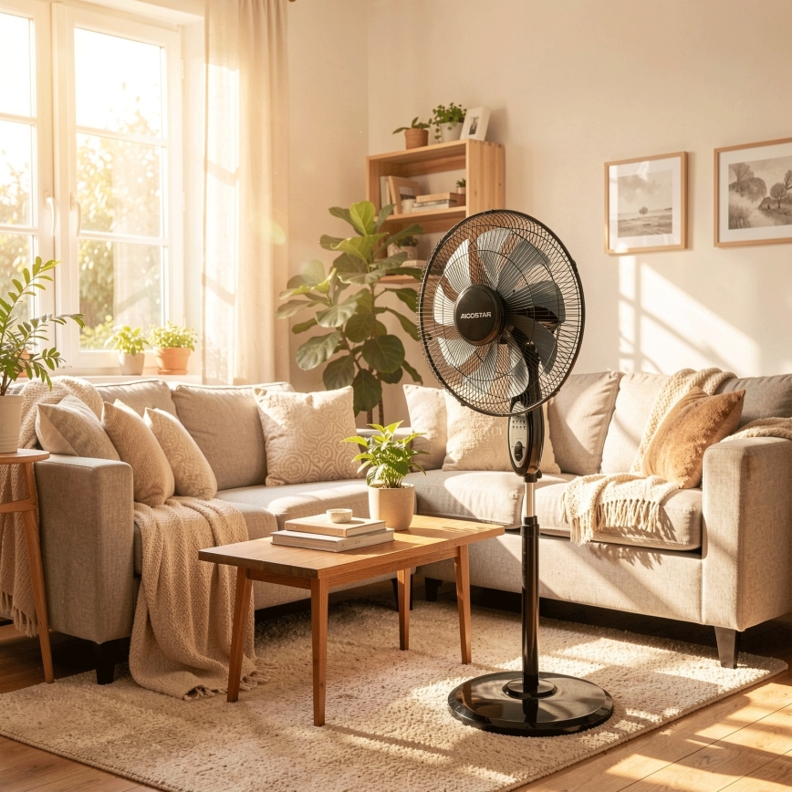 Aigostar - Ventilador de pie 60W/230V, 130 cm, negro + mando a distancia