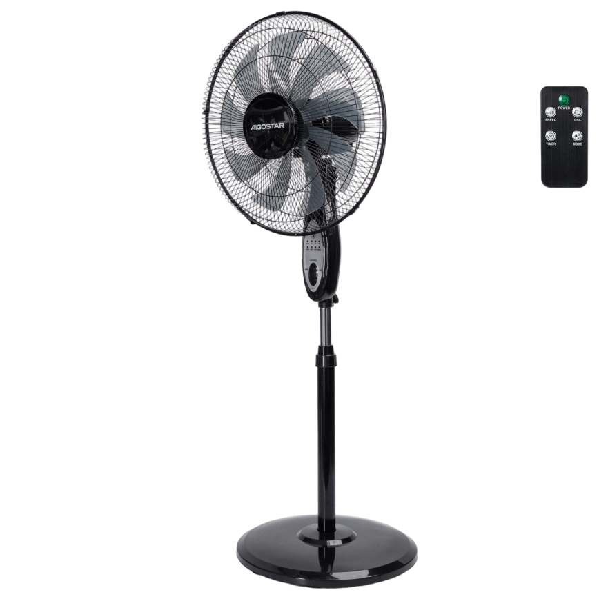 Aigostar - Ventilador de pie 60W/230V, 130 cm, negro + mando a distancia