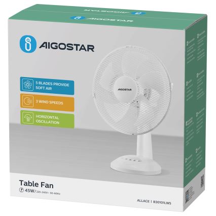 Aigostar - Ventilador de sobremesa 45W/230V blanco