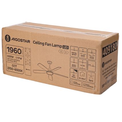 Aigostar - Ventilador de techo LED regulable LED/20W/230V 2700-6500K 132cm beige + control remoto