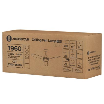 Aigostar - Ventilador de techo LED regulable LED/20W/230V 2700-6500K 132cm marrón + control remoto