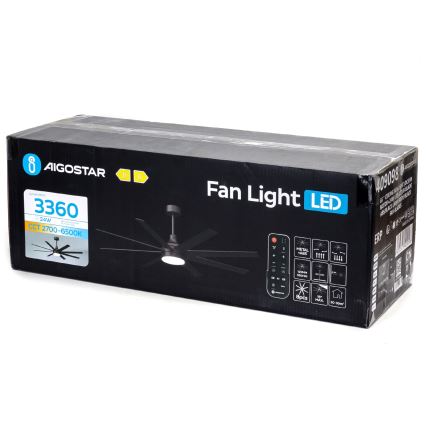 Aigostar - Ventilador de techo LED regulable LED/24W/230V 2700-6500K 165cm negro + control remoto
