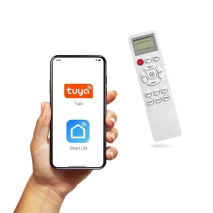 Aire acondicionado solar híbrido 5 kW Tuya Wi‑Fi blanco + mando a distancia