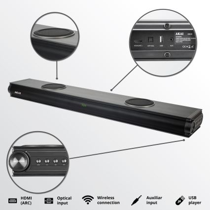 AKAI ASB-29 - barra de sonido con subwoofer activo 120W/230V + mando a distancia