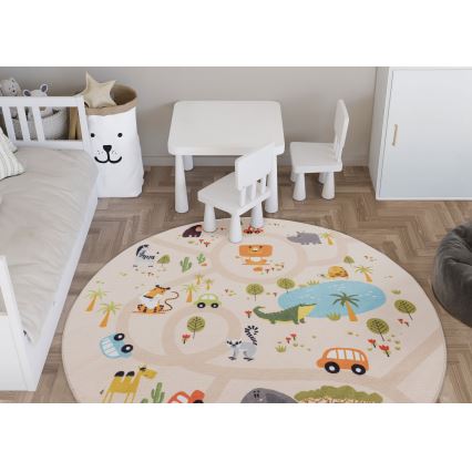 Alfombra antideslizante infantil ARES STREETS 160 cm beige/safari