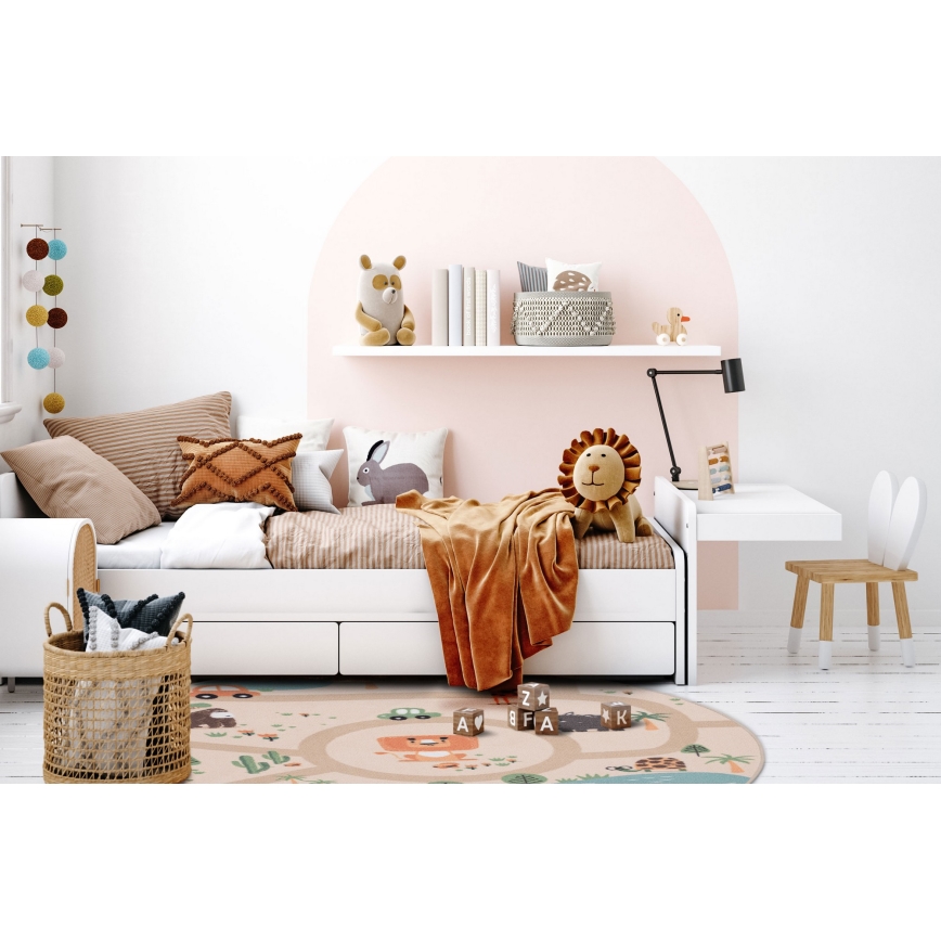 Alfombra antideslizante infantil ARES STREETS 160 cm beige/safari