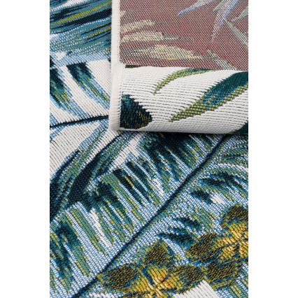 Alfombra de exterior CAPPUCCINO 120x180 cm turquesa/estampado de hojas