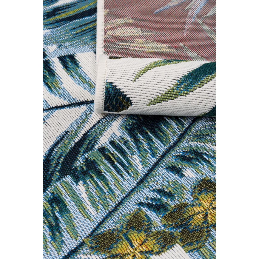 Alfombra de exterior CAPPUCCINO 80x165 cm turquesa/blanco