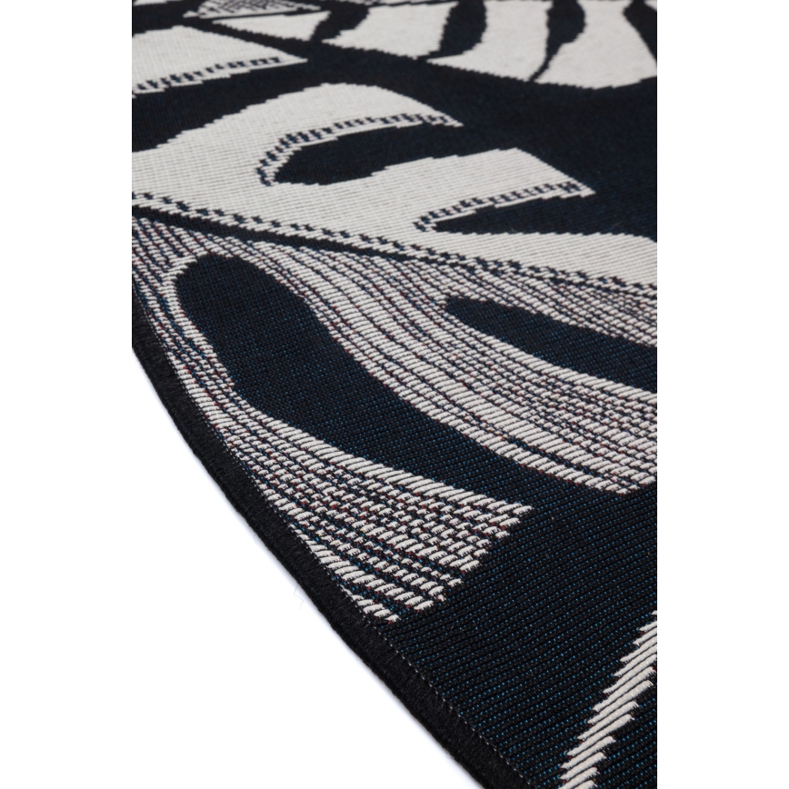 Alfombra exterior JUNGLE 135 cm negro/blanco/estampado de hojas