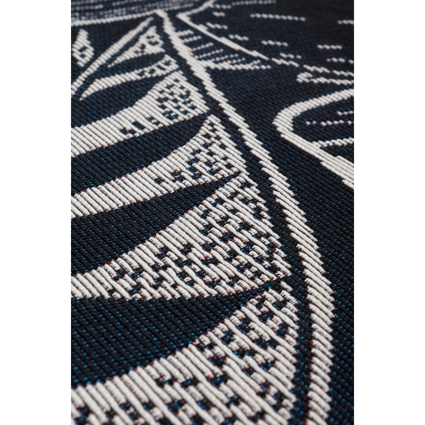 Alfombra exterior JUNGLE 135 cm negro/blanco/estampado de hojas