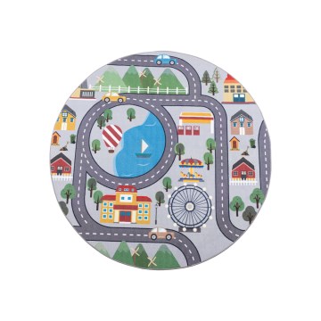 Alfombra infantil antideslizante ARES STREETS 160 cm gris/ciudad