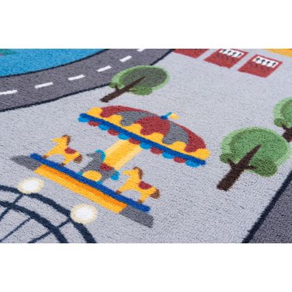 Alfombra infantil antideslizante ARES STREETS 160 cm gris/ciudad
