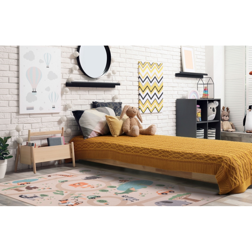Alfombra infantil antideslizante ARES STREETS 80x150 cm beige/safari