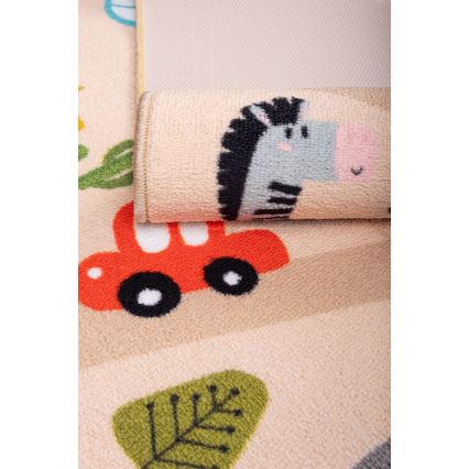Alfombra infantil antideslizante ARES STREETS 80x150 cm beige/safari