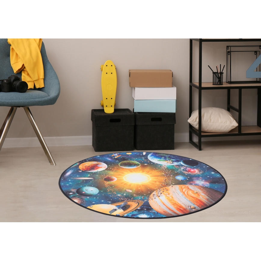 Alfombra infantil antideslizante PRINT 3D 80 cm planetas/multicolor