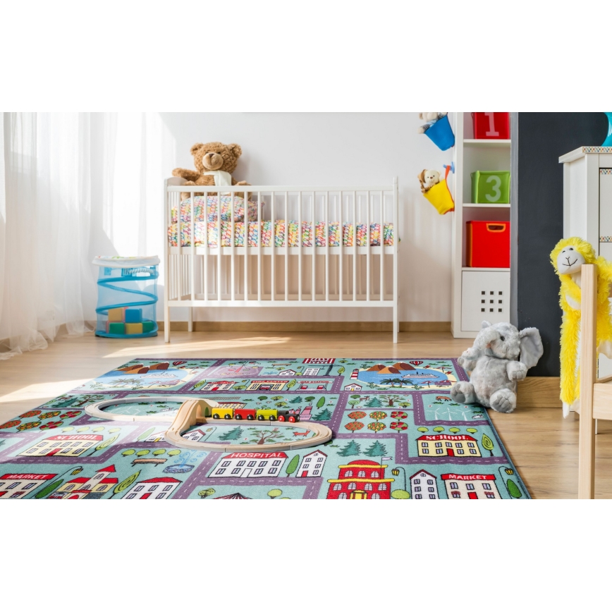 Alfombra infantil STELLA STREETS 120x170 cm turquesa/ciudad