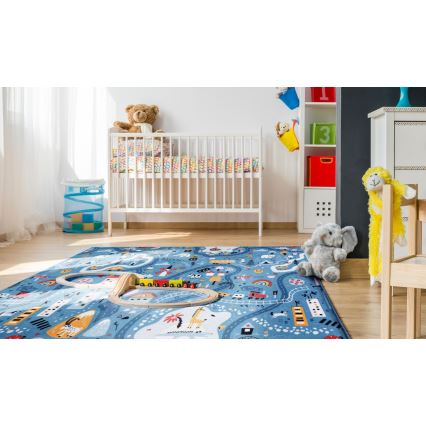 Alfombra infantil STELLA STREETS 80x100 cm azul/ciudad