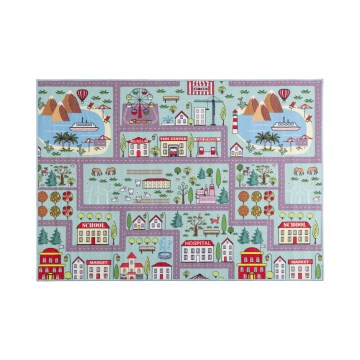 Alfombra infantil STELLA STREETS 80x100 cm turquesa/ciudad