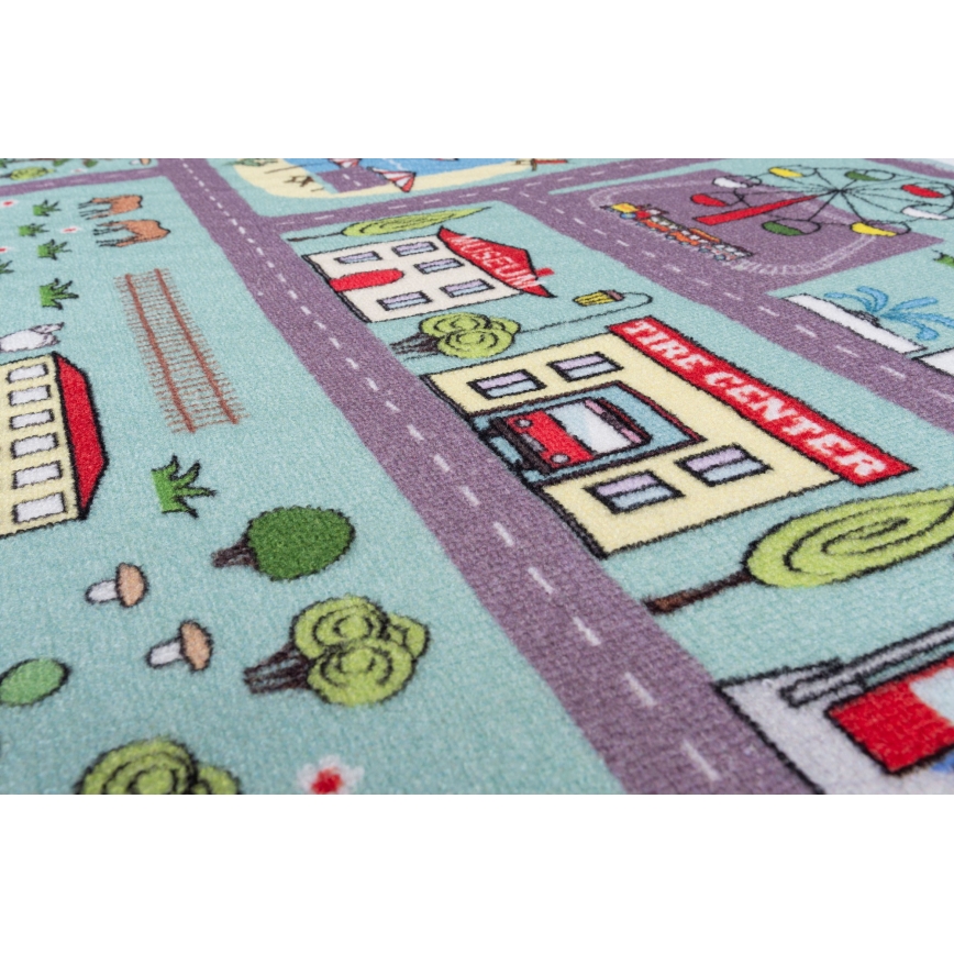 Alfombra infantil STELLA STREETS 80x100 cm turquesa/ciudad