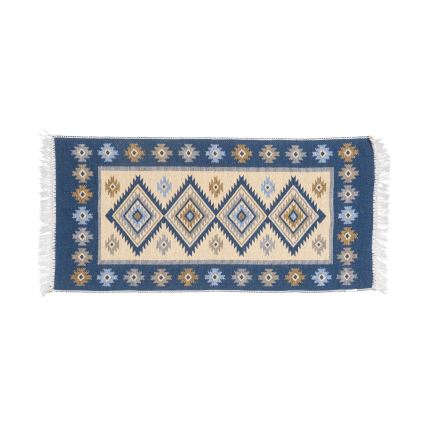Alfombra KILIM oriental reversible 80x150 cm azul/beige