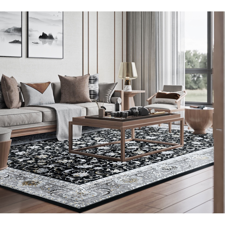 Alfombra oriental GRECE 120 x 170 cm, 2150 g/m², negro/gris/blanco