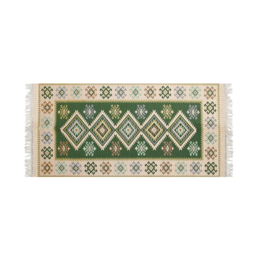 Alfombra oriental reversible KILIM 80x150 cm verde/beige