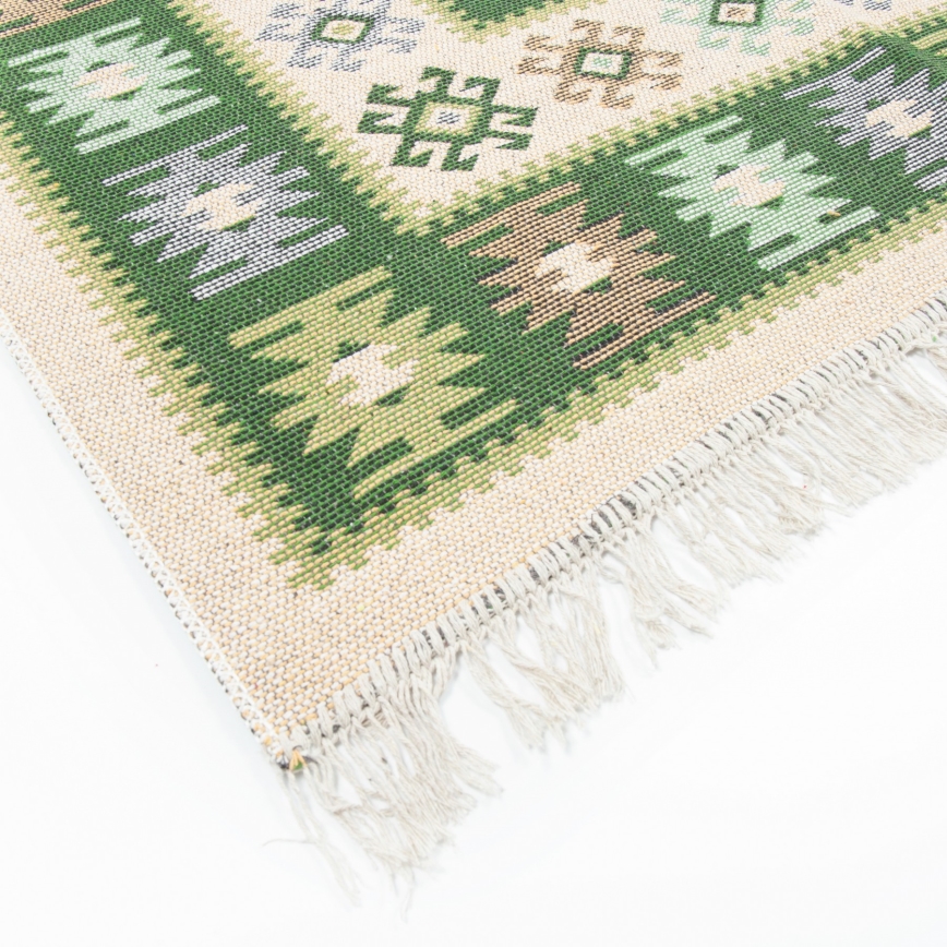 Alfombra oriental reversible KILIM 80x150 cm verde/beige