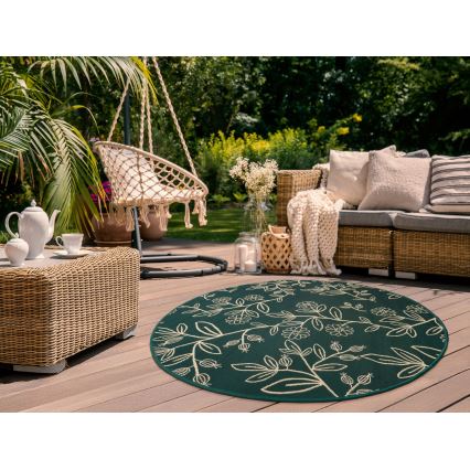 Alfombra para exteriores JUNGLE 135 cm verde/estampado de hojas