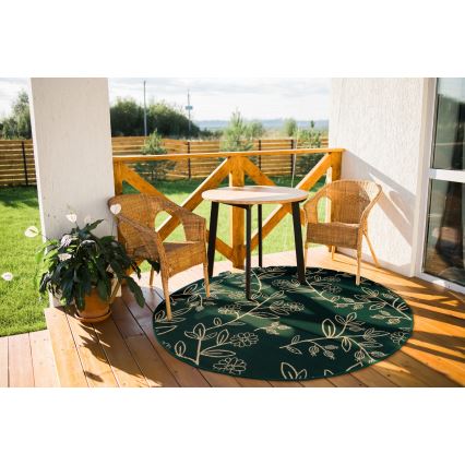 Alfombra para exteriores JUNGLE 135 cm verde/estampado de hojas