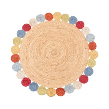 Alfombra redonda de yute natural 120 cm, multicolor