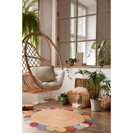Alfombra redonda de yute natural 120 cm, multicolor