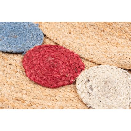 Alfombra redonda de yute natural 120 cm, multicolor