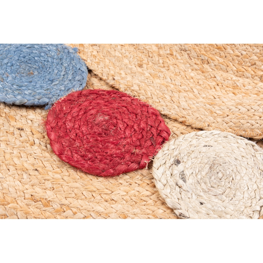 Alfombra redonda de yute natural 120 cm, multicolor