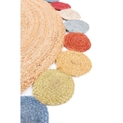 Alfombra redonda de yute natural 120 cm, multicolor