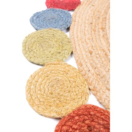 Alfombra redonda de yute natural 120 cm, multicolor