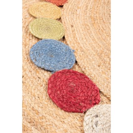 Alfombra redonda de yute natural 120 cm, multicolor