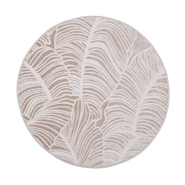 Alfombra redonda SALAMANCA 100 cm beige/blanco/motivo de hojas