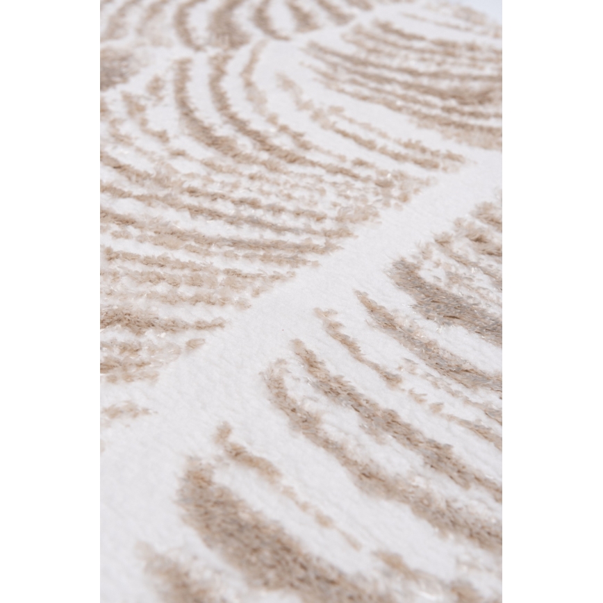 Alfombra redonda SALAMANCA 100 cm beige/blanco/motivo de hojas
