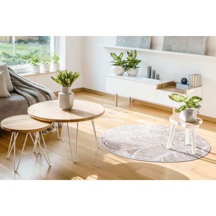 Alfombra SALAMANCA 100 cm beige/blanco con motivo de hojas