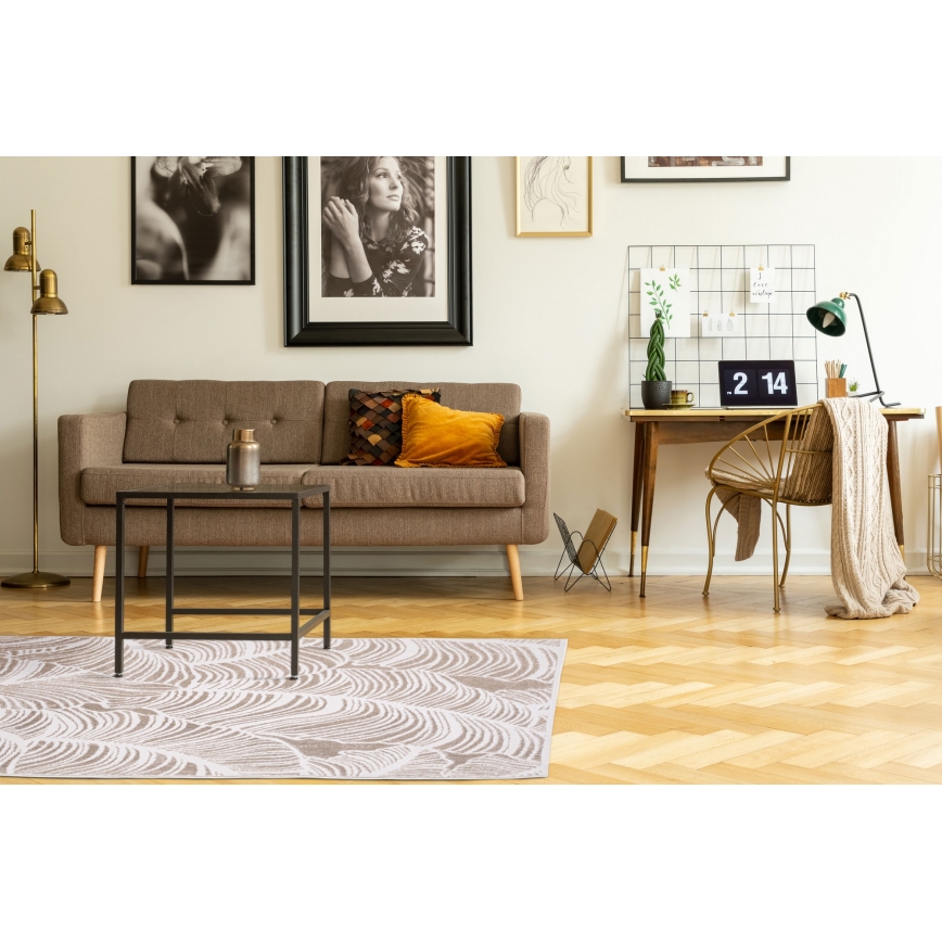 Alfombra SALAMANCA 67x120 cm beige/blanco con estampado de hojas