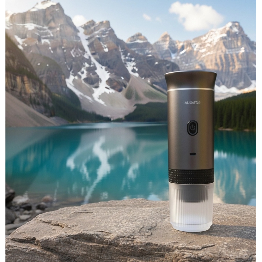 Aligator ACM002 - Cafetera portátil recargable PortaCaffé 3 en 1 72W/7500 mAh gris