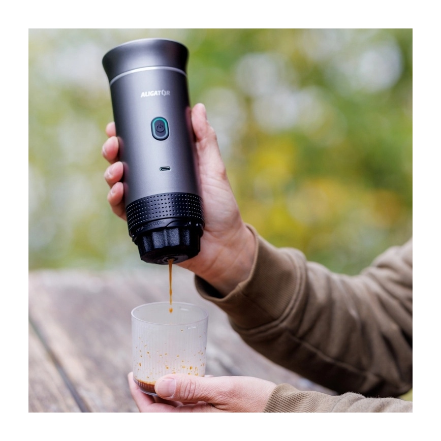 Aligator ACM002 - Cafetera portátil recargable PortaCaffé 3 en 1 72W/7500 mAh gris