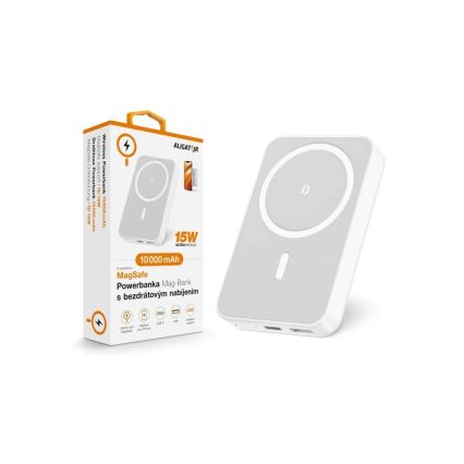 Aligator AMS04WT - Batería externa con carga inalámbrica Qi y MagSafe, 10000 mAh, Power Delivery 15W, negro