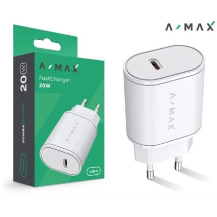 Aligator AX0001V - Adaptador de carga rápida A-MAX Power Delivery 20W USB-C, blanco