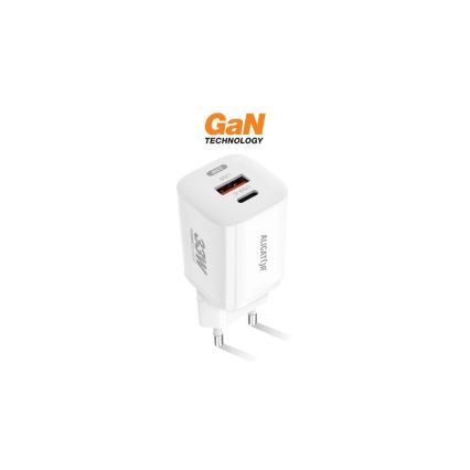 Aligator CHPD0020 - Adaptador de carga rápida GaN con Power Delivery 33 W, USB-A + USB-C, blanco
