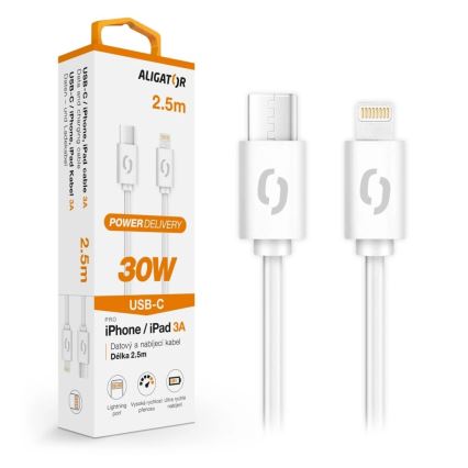 Aligator DATKP61 - cable USB USB-C / Lightning 30W Power Delivery 2,5m blanco