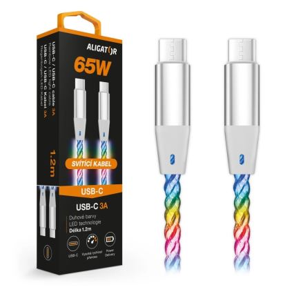 Aligator DATKP62 - cable USB-C a USB-C con iluminación LED, 65W Power Delivery, 1,2 m